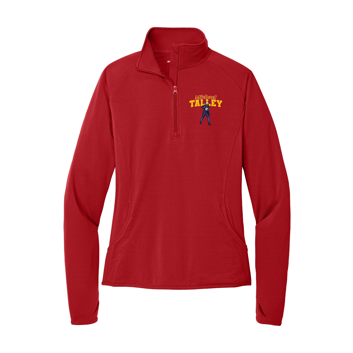 Women's Q-Zip Pullover — Name Arch in Red
