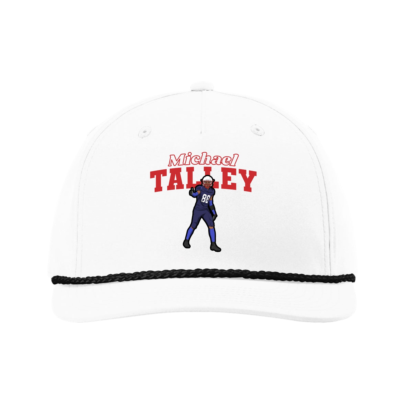 Five-Panel Classic Rope Cap — Name Arch in White