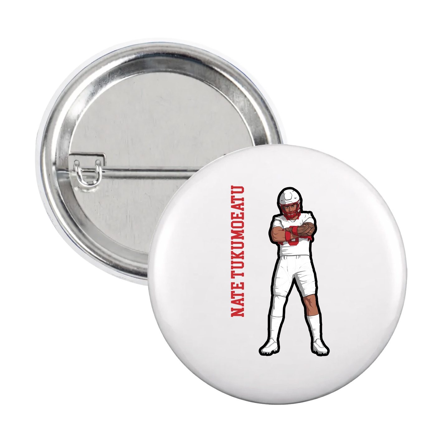 Game Day Button — Name Vertical in White