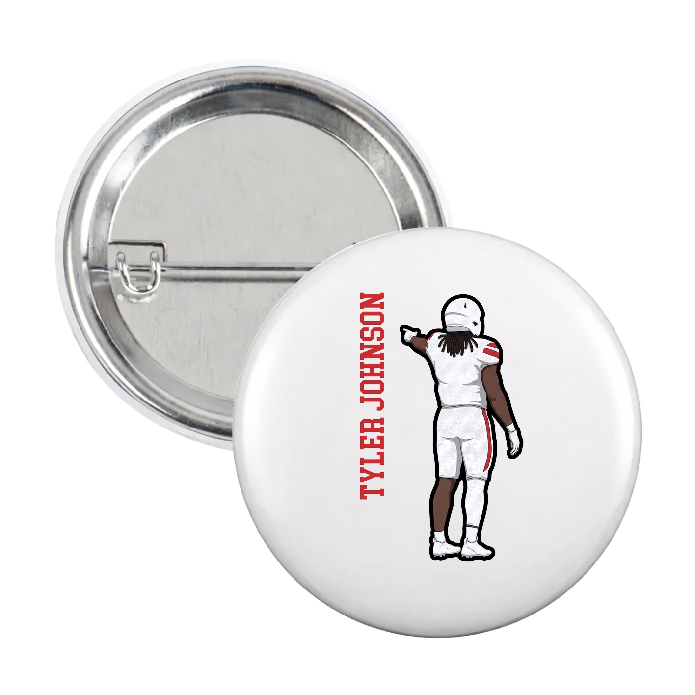 Game Day Button — Name Vertical in White