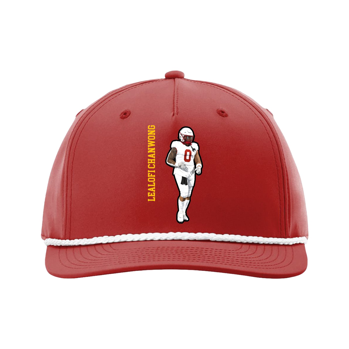 Five-Panel Classic Rope Cap — Name Vertical in Red