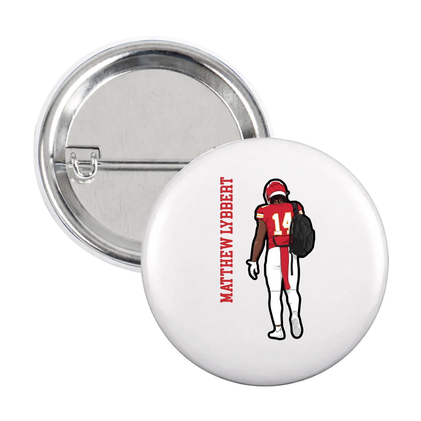 Game Day Button — Name Vertical in White