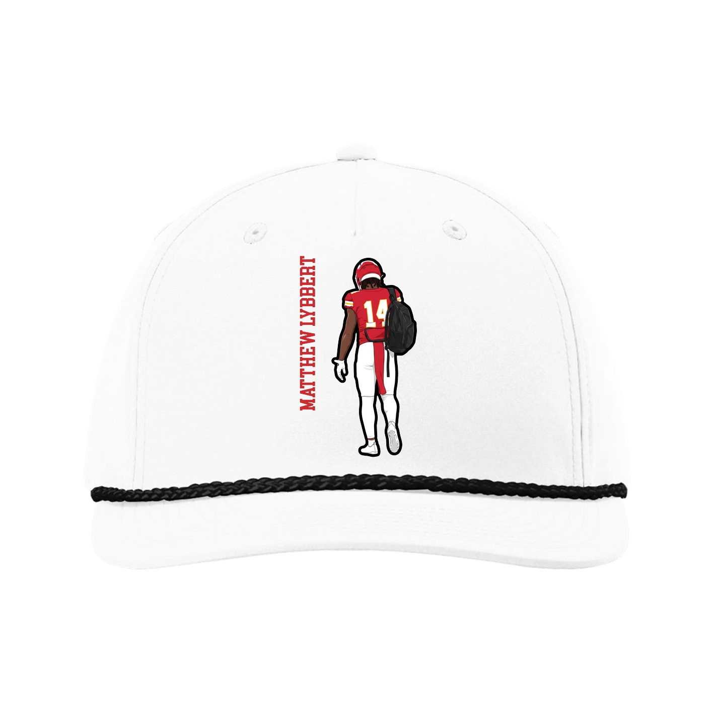 Five-Panel Classic Rope Cap — Name Vertical in White