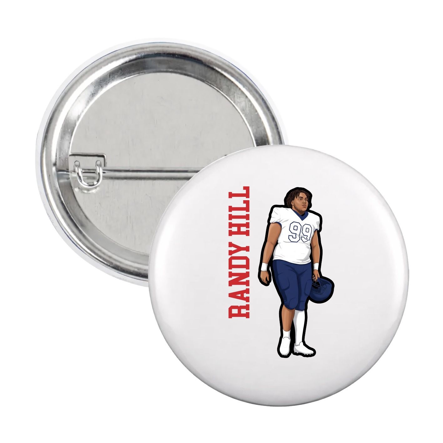 Game Day Button — Name Vertical in White