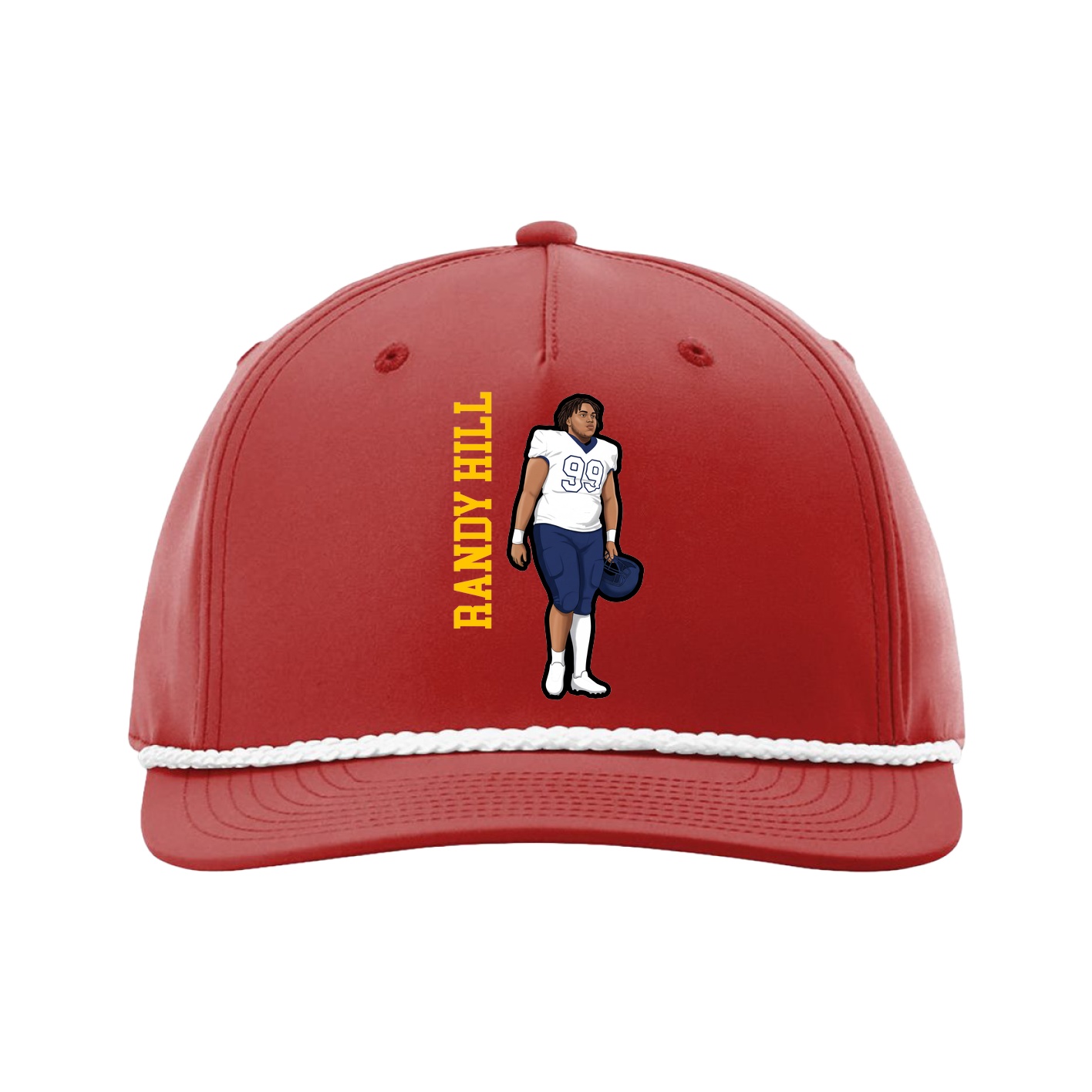 Five-Panel Classic Rope Cap — Name Vertical in Red