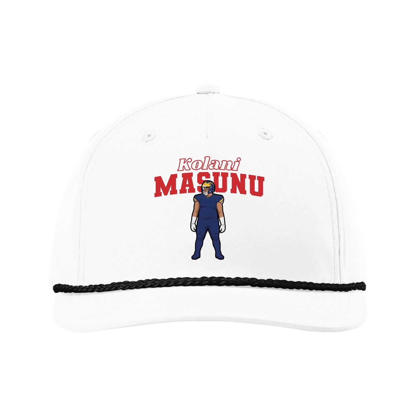 Five-Panel Classic Rope Cap — Name Arch in White