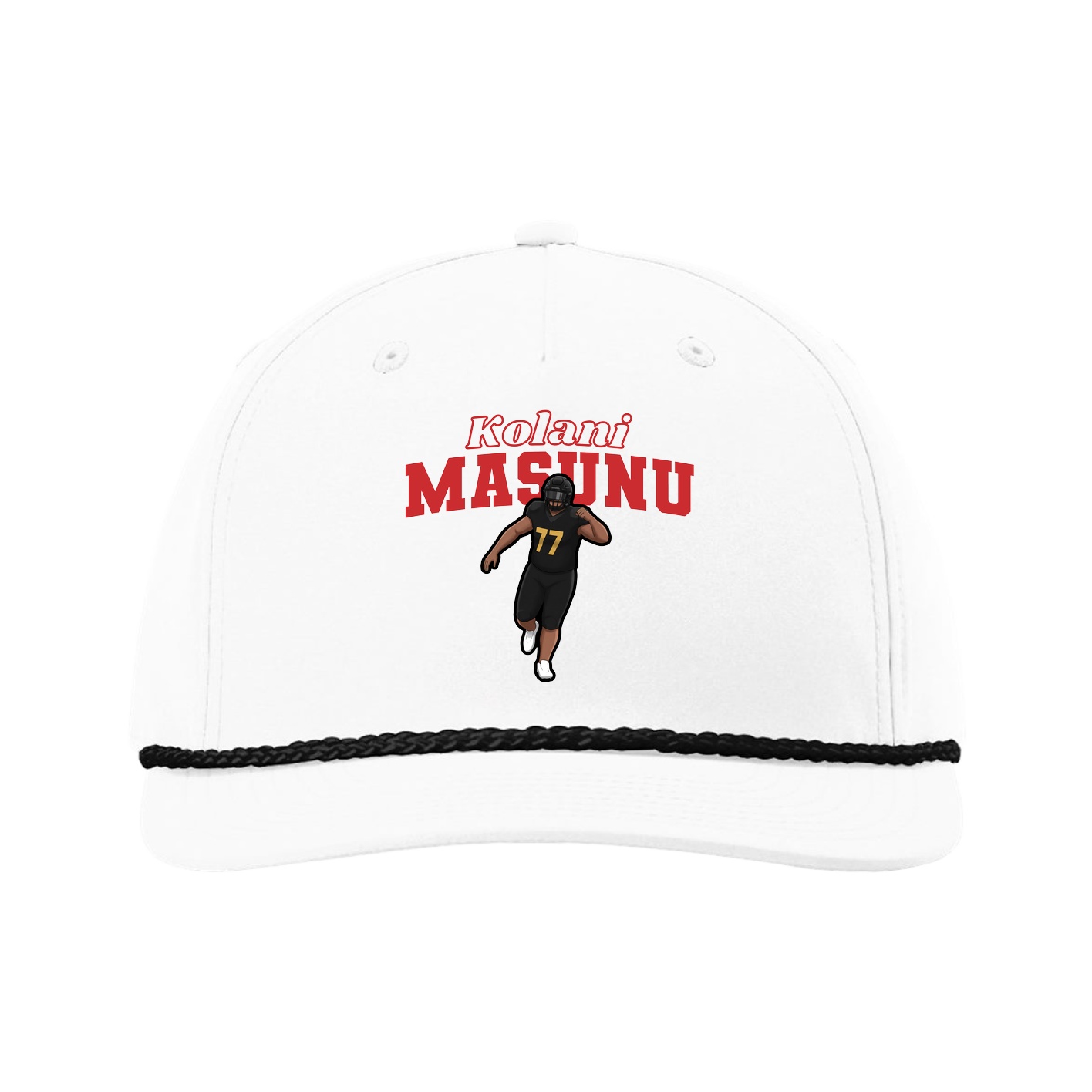 Five-Panel Classic Rope Cap — Name Arch in White