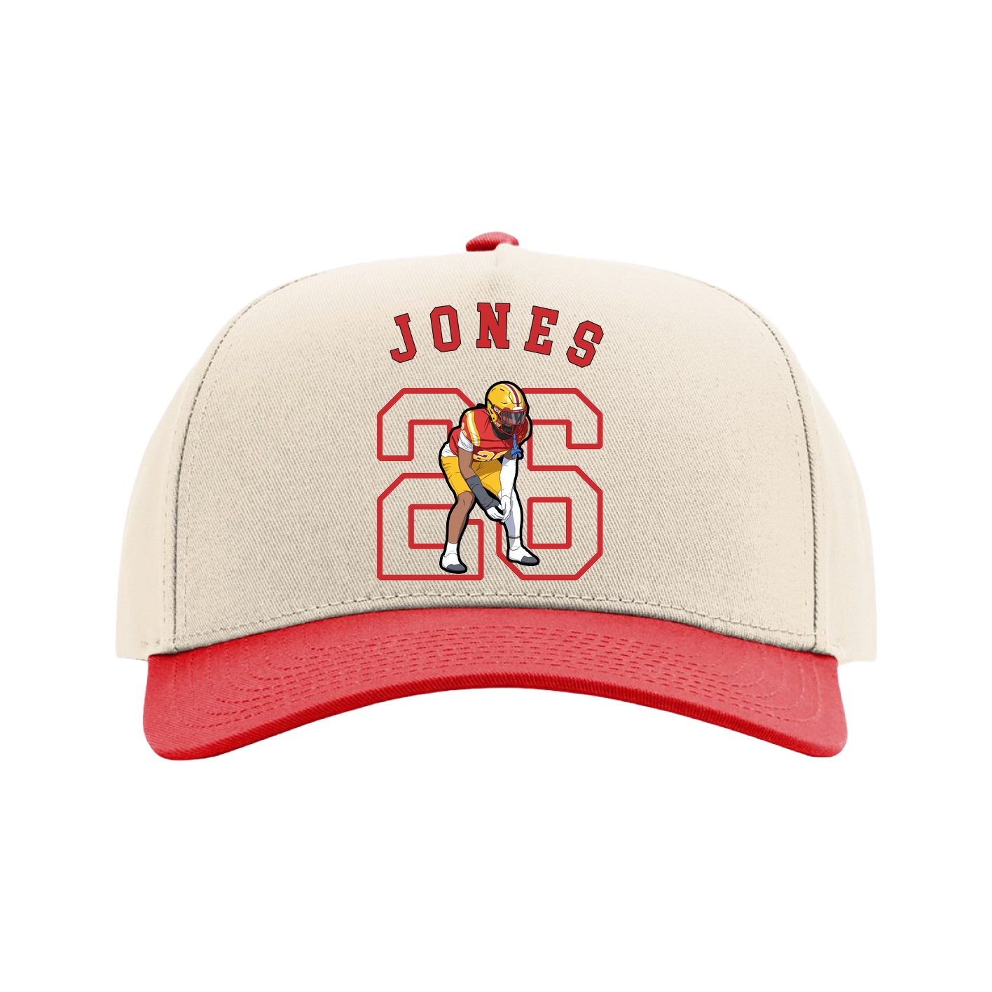 Full Fabric Five-Panel Champ Cap — Shirsey Arch in Cream/Red
