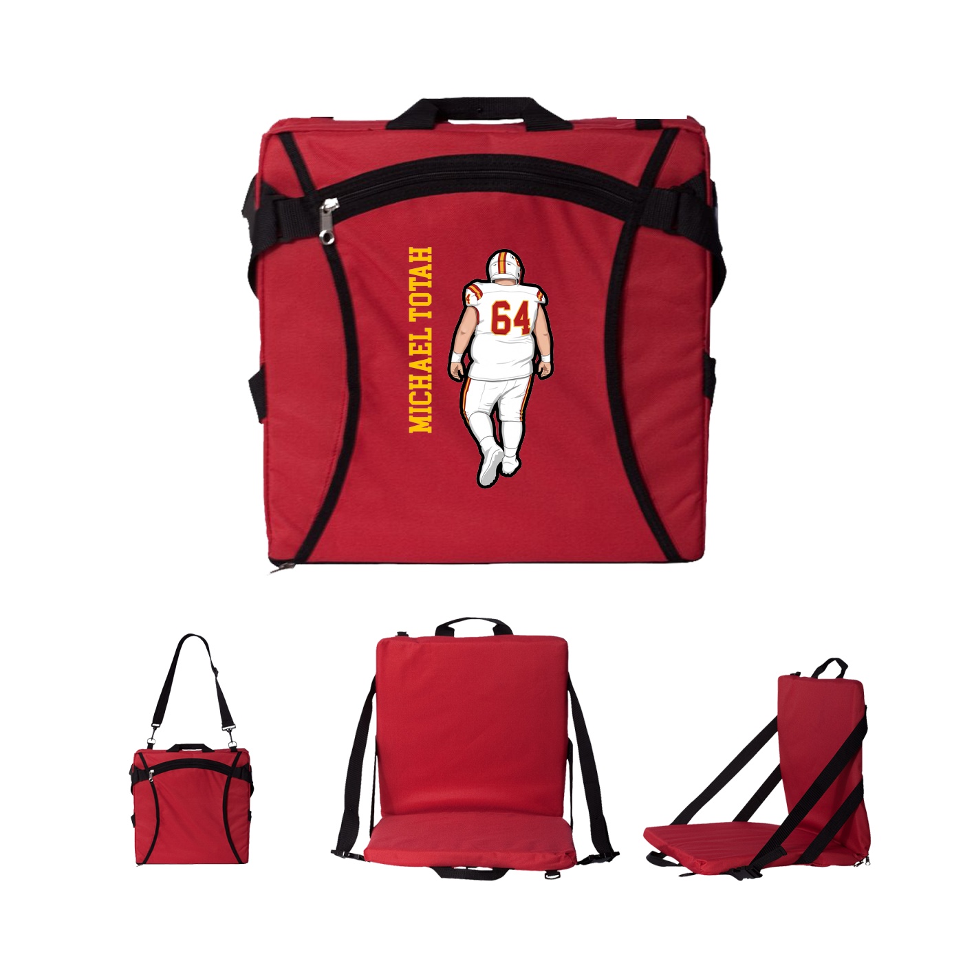 Folding Stadium Seat — Name Vertical in Red