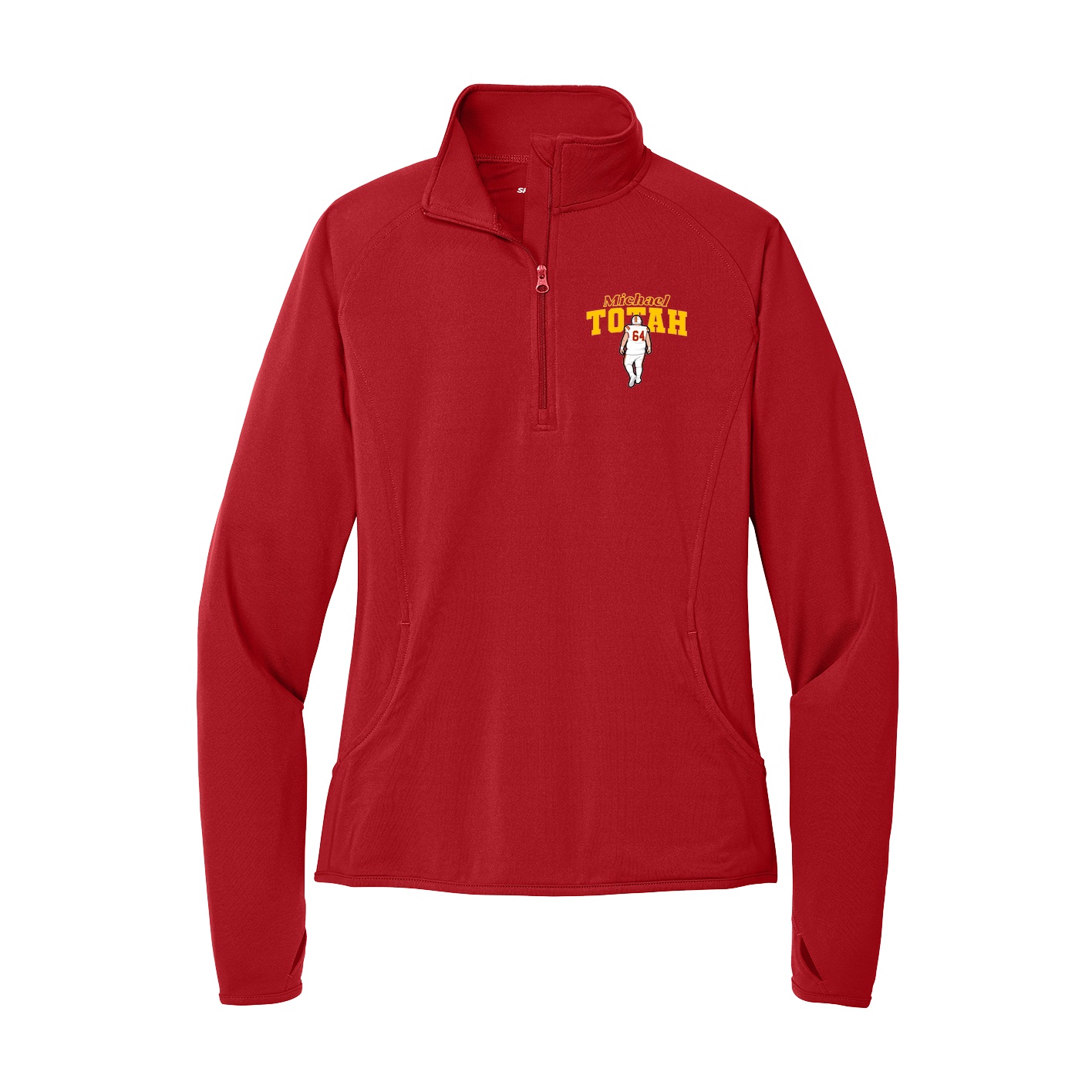 Women's Q-Zip Pullover — Name Arch in Red