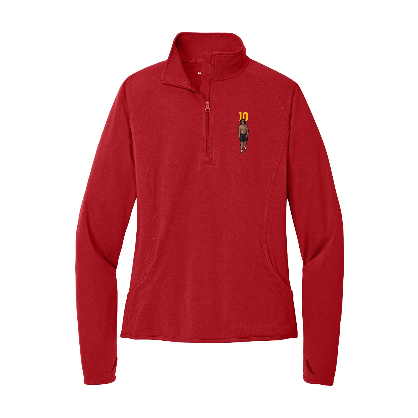 Women's Q-Zip Pullover — Number Top in Red