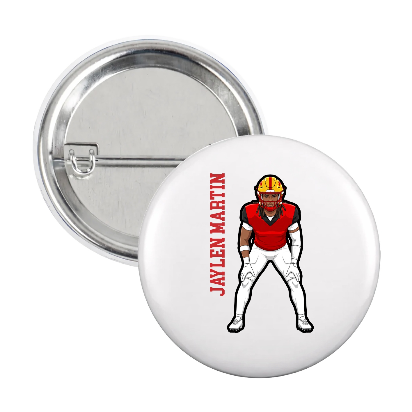 Game Day Button — Name Vertical in White