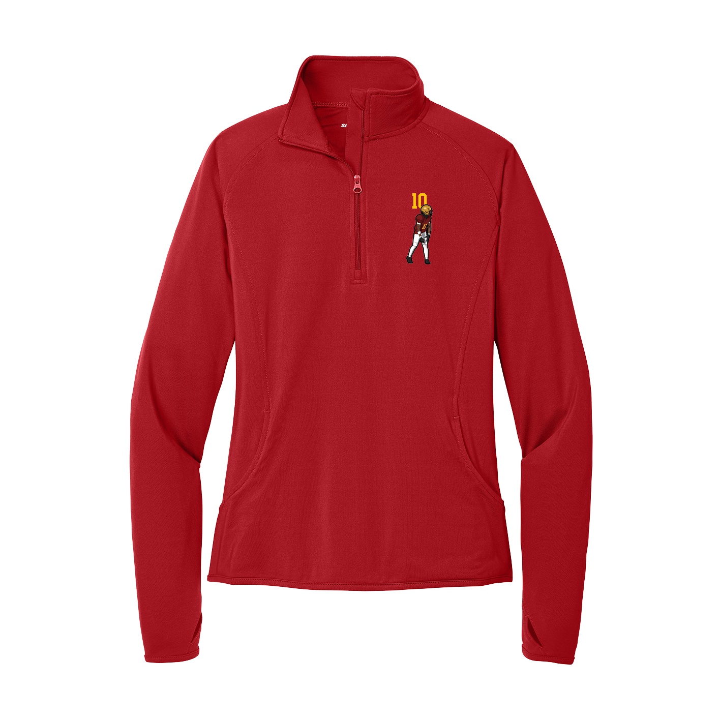 Women's Q-Zip Pullover — Number Top in Red
