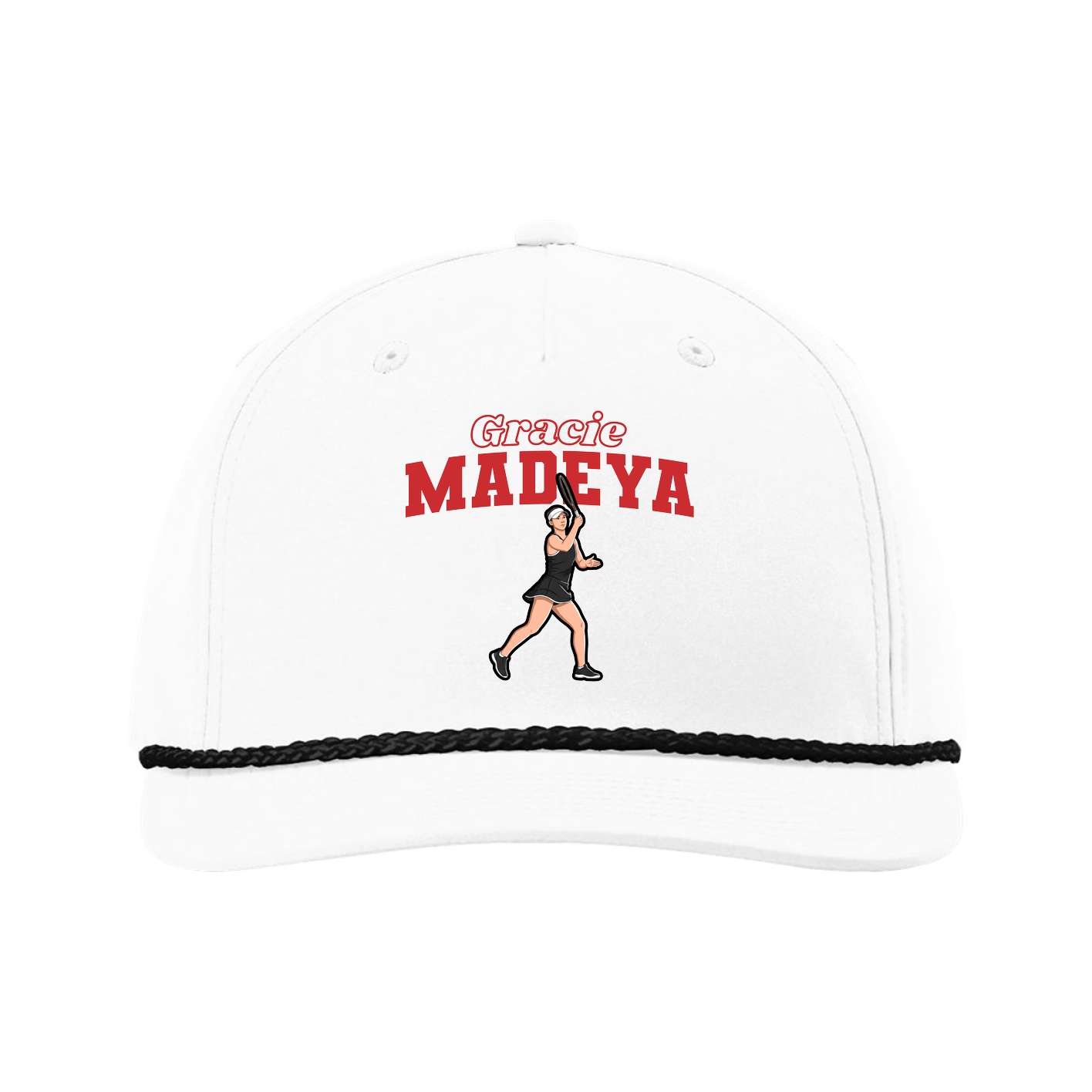 Five-Panel Classic Rope Cap — Name Arch in White