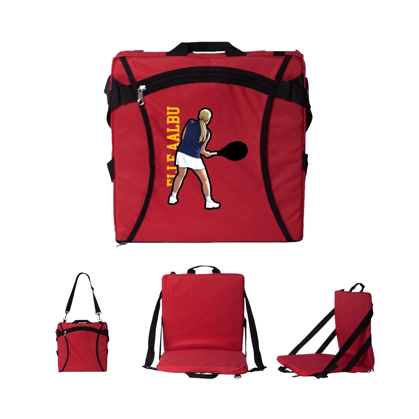 Folding Stadium Seat — Name Vertical in Red