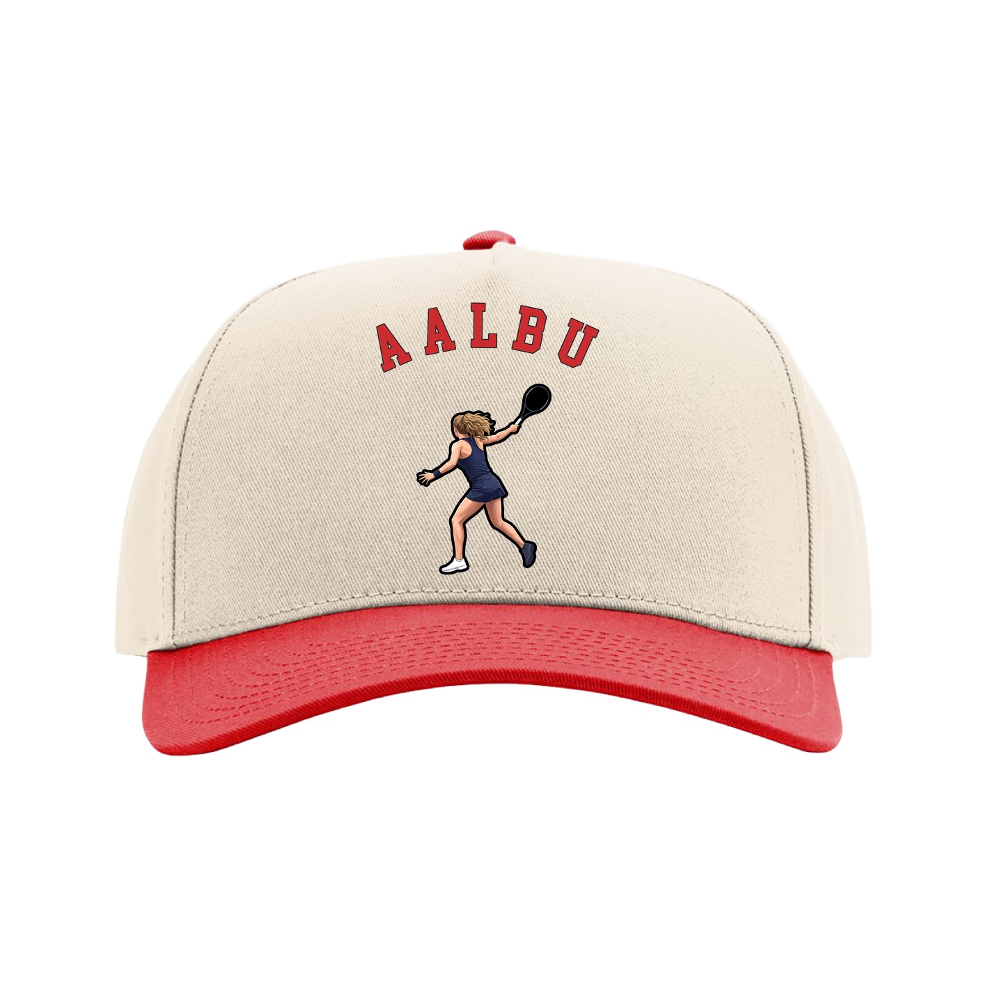 Full Fabric Five-Panel Champ Cap — Shirsey Arch in Cream/Red