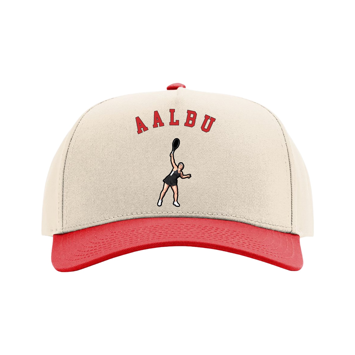 Full Fabric Five-Panel Champ Cap — Shirsey Arch in Cream/Red