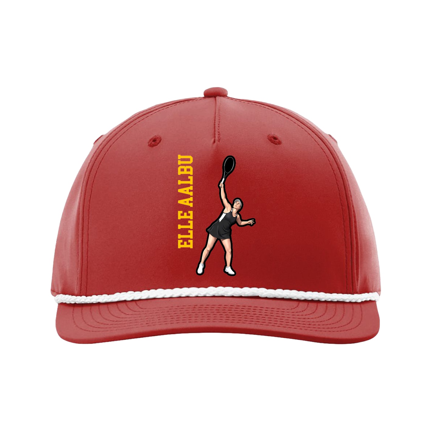 Five-Panel Classic Rope Cap — Name Vertical in Red
