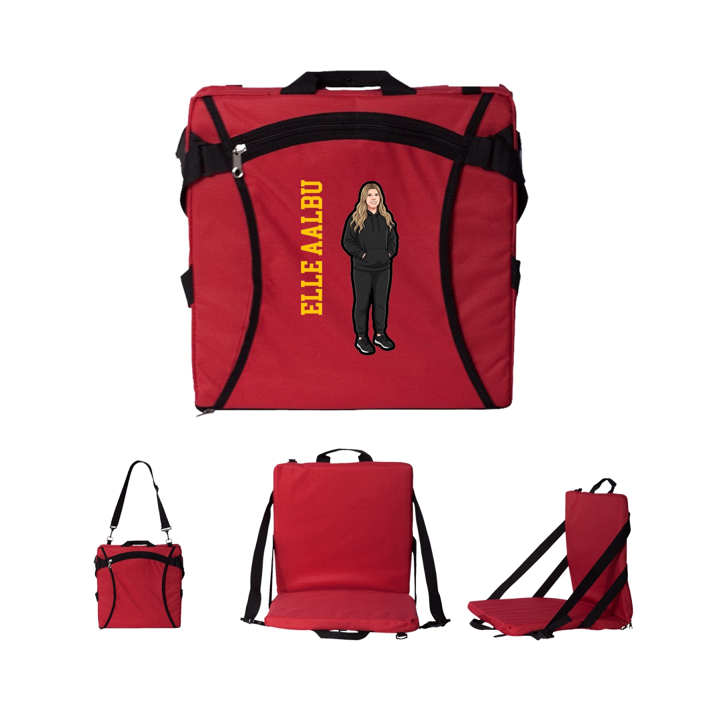 Folding Stadium Seat — Name Vertical in Red