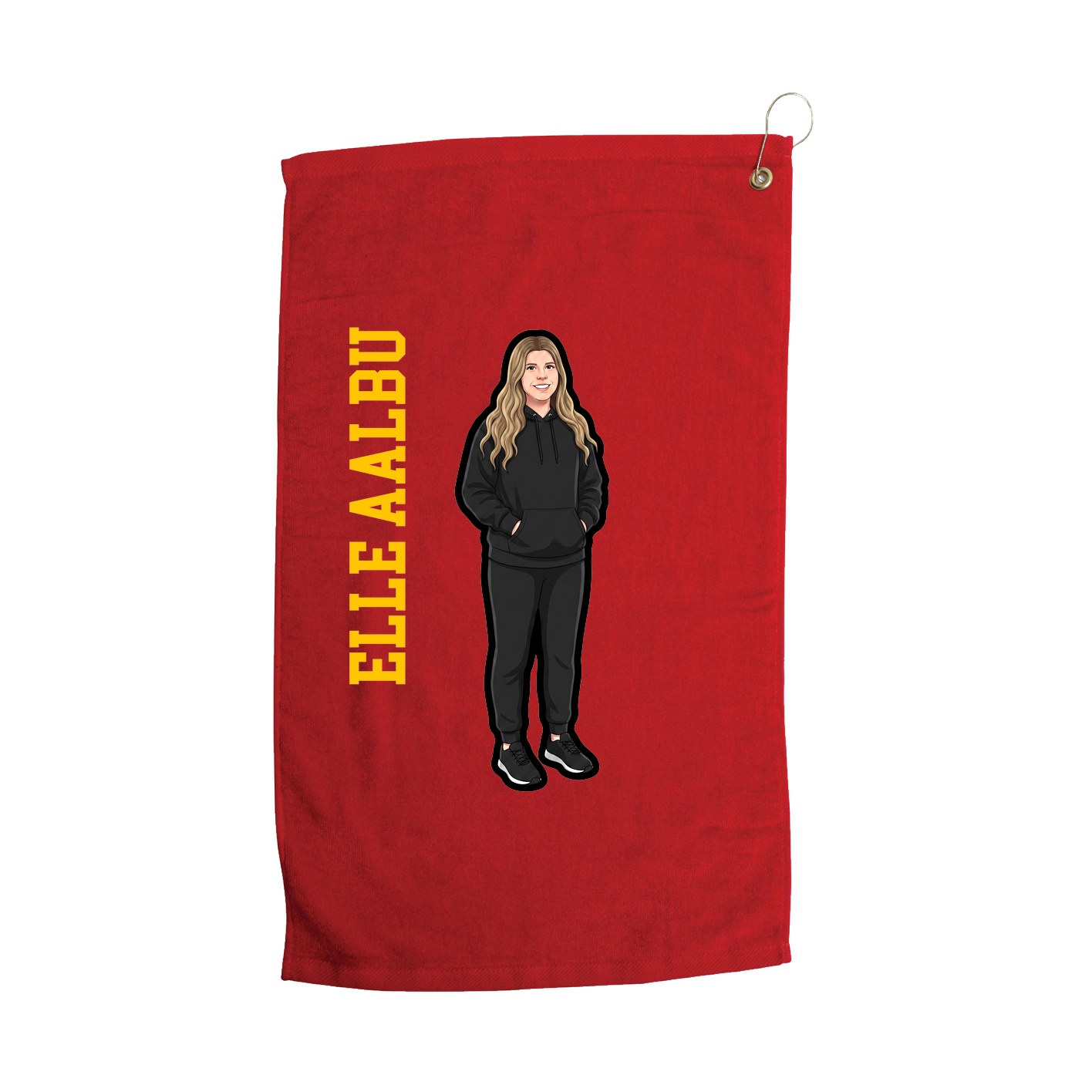 Golf Towel — Name Vertical in Red