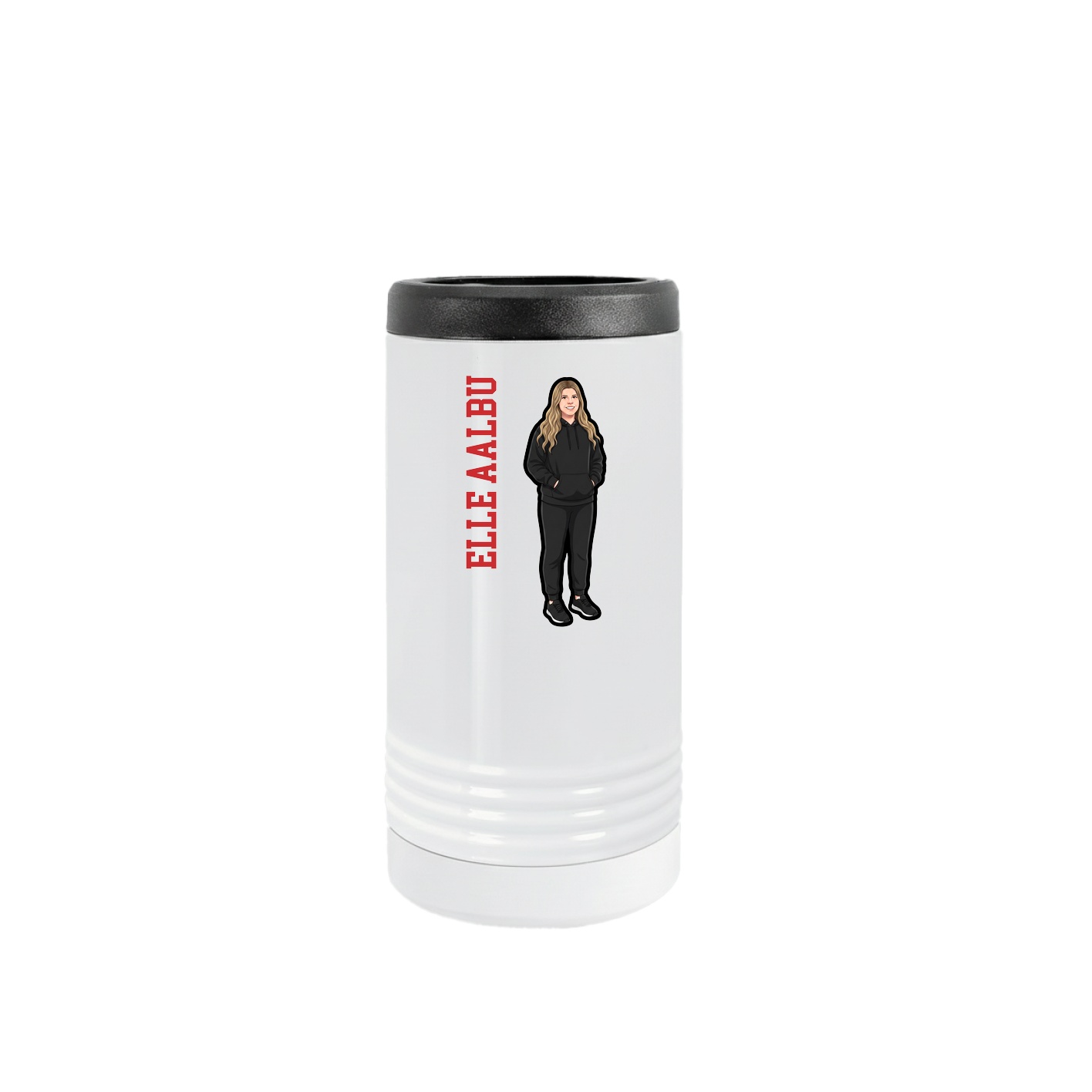 Slim Beverage Holder — Name Vertical in White