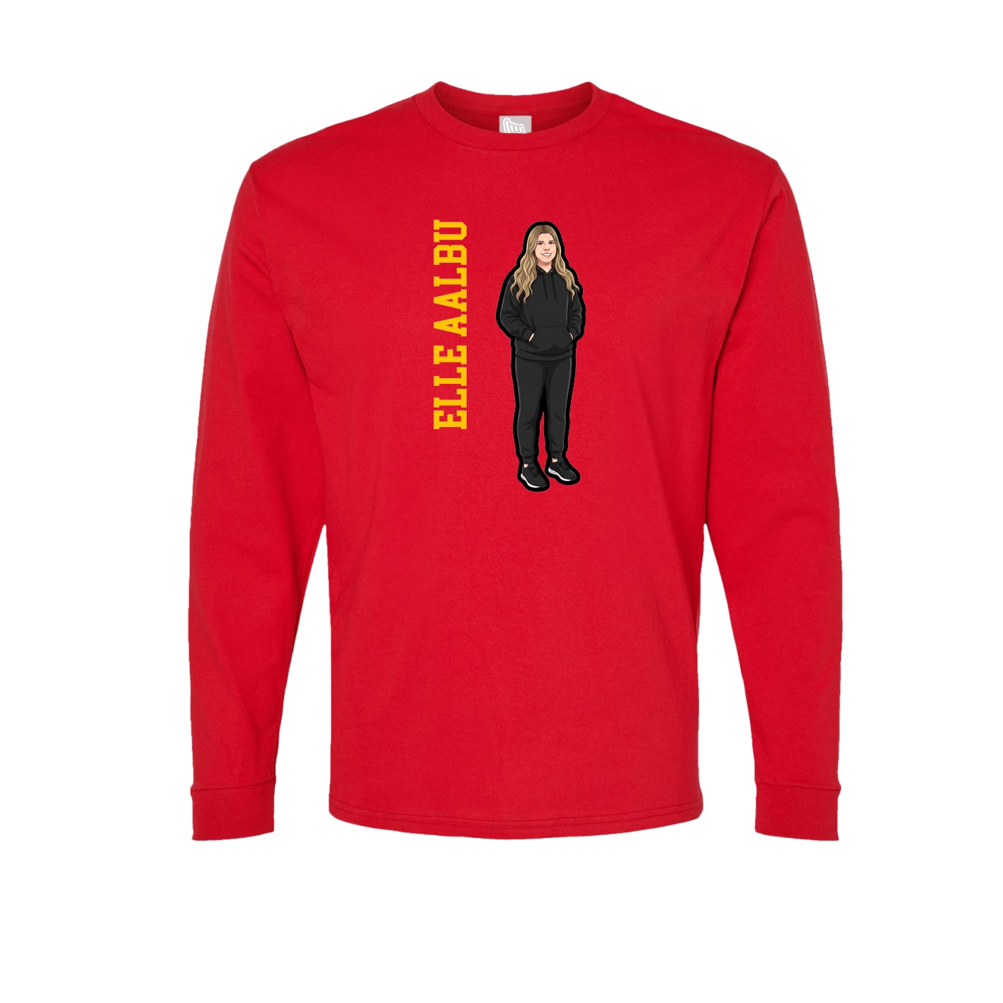 Long Sleeve Tee — Name Vertical in Red