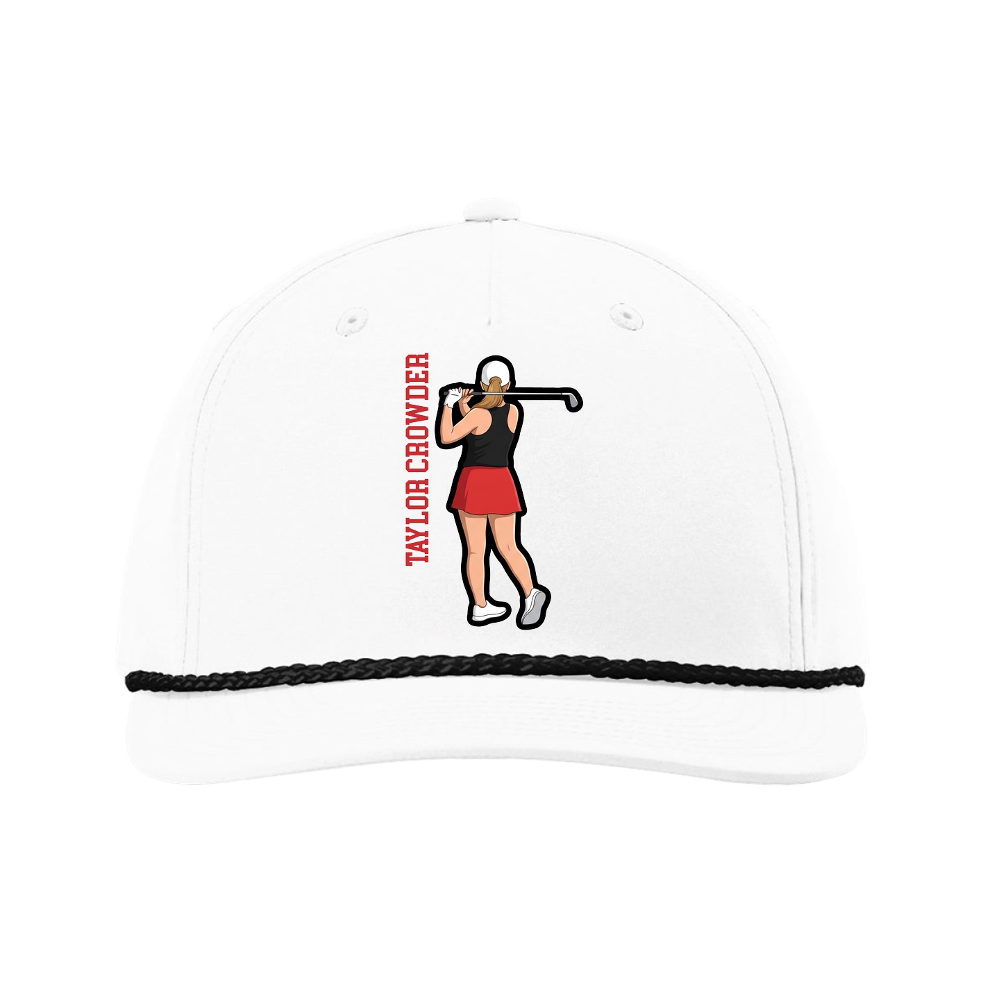 Five-Panel Classic Rope Cap — Name Vertical in White