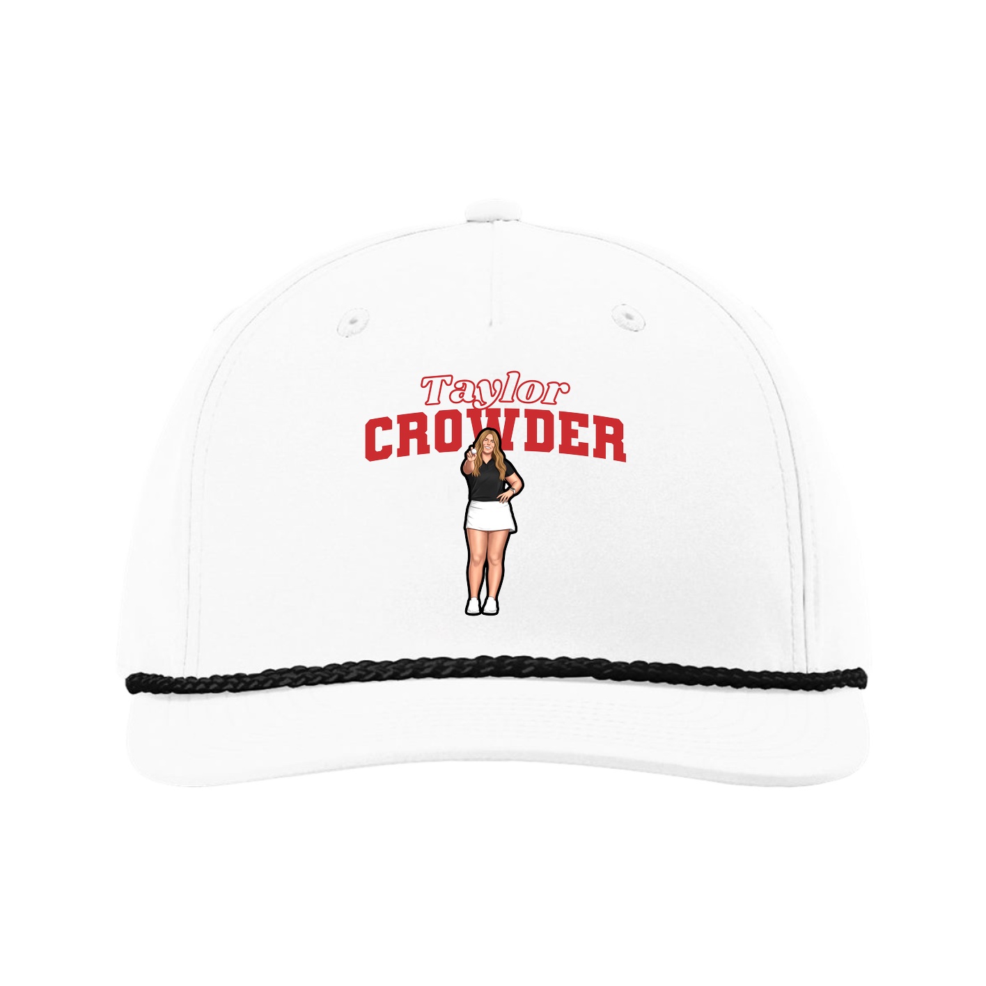 Five-Panel Classic Rope Cap — Name Arch in White