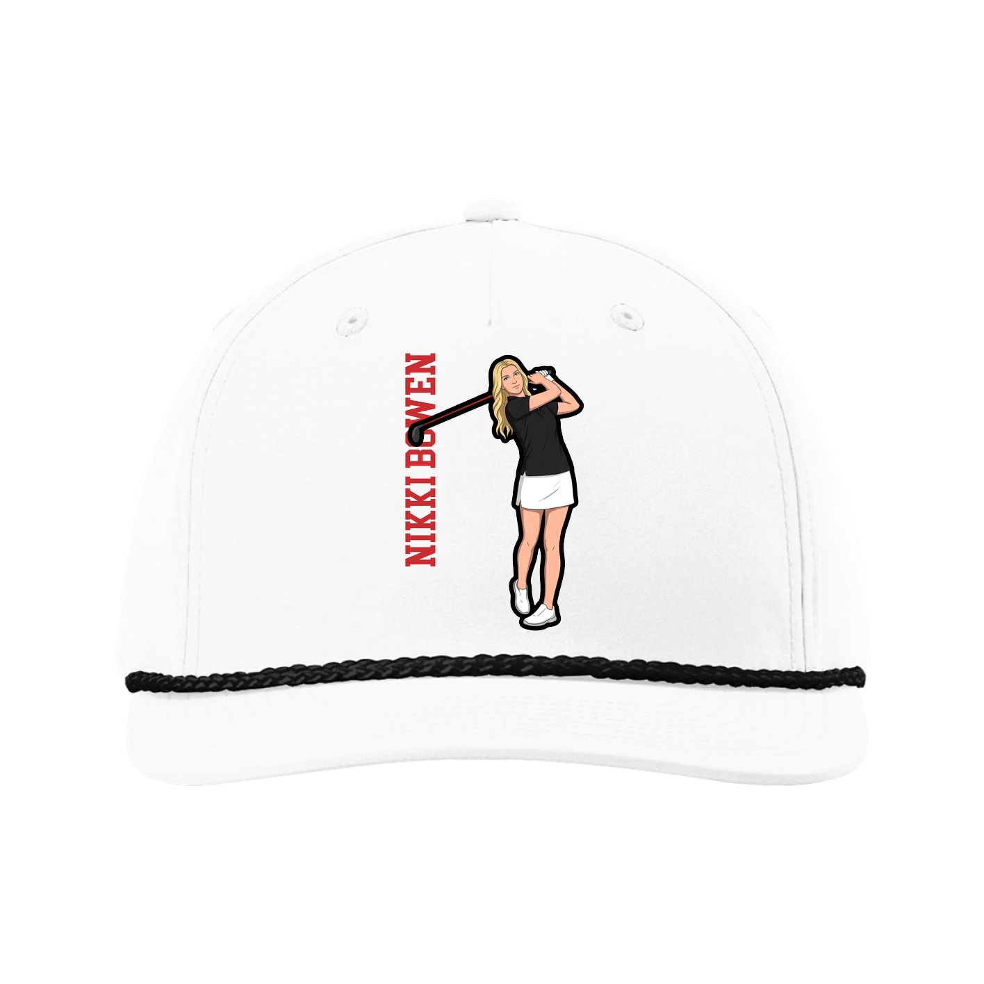 Five-Panel Classic Rope Cap — Name Vertical in White