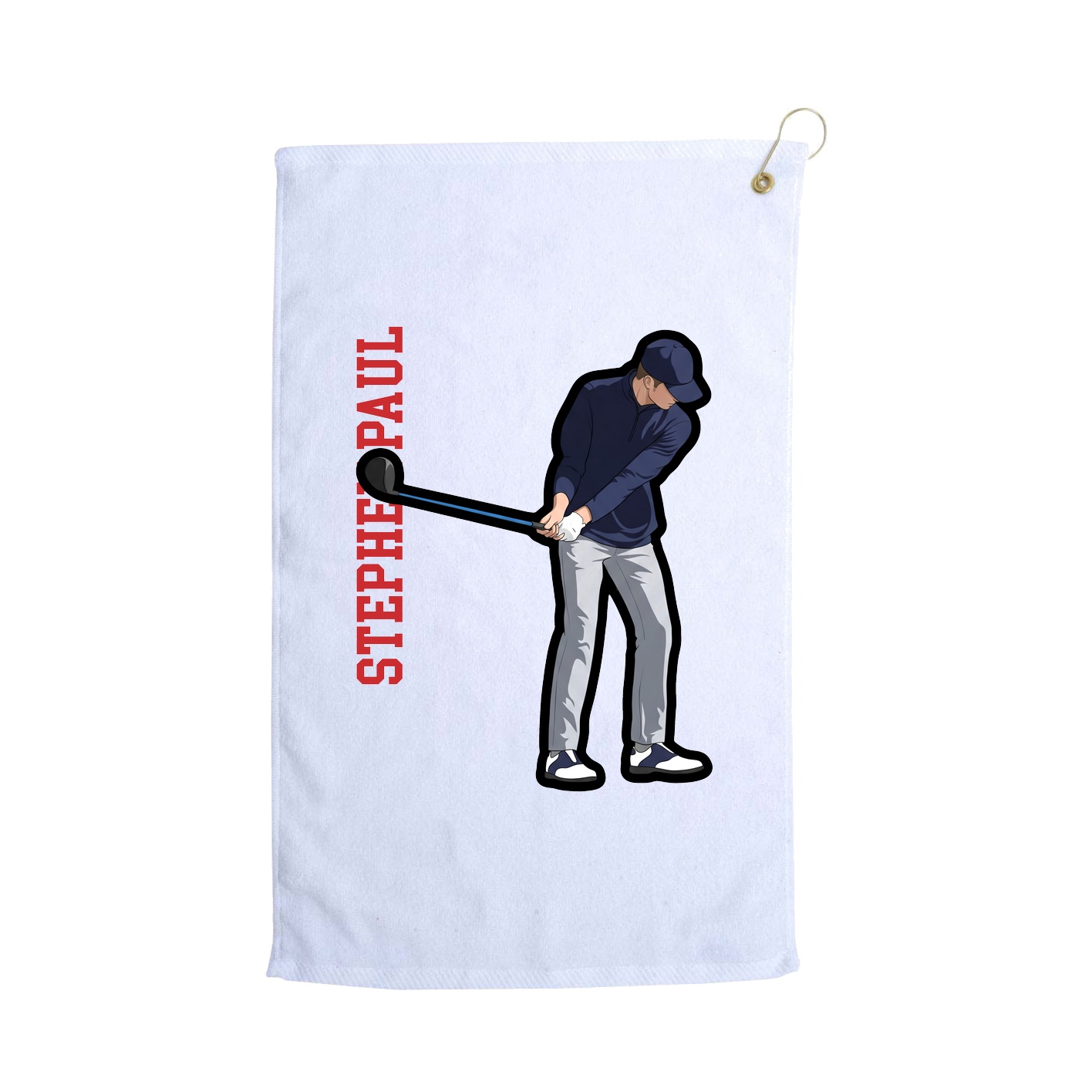 Golf Towel — Name Vertical in White