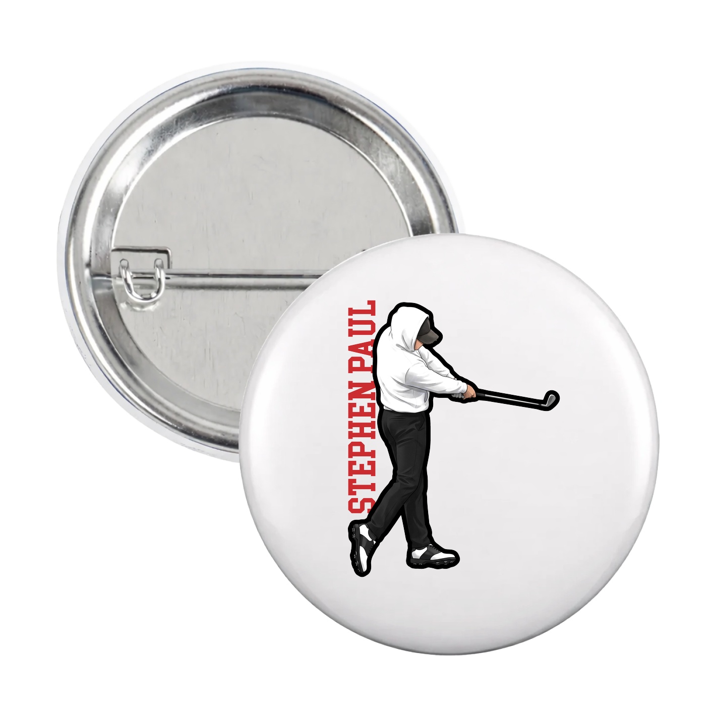Game Day Button — Name Vertical in White