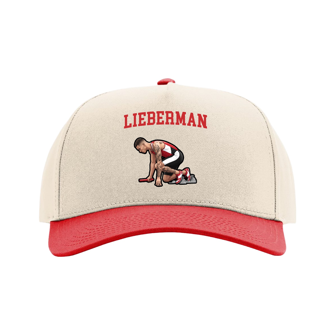 Full Fabric Five-Panel Champ Cap — Shirsey in Cream/Red