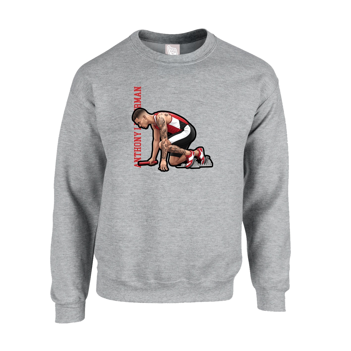 Fleece Crew — Name Vertical in Grey