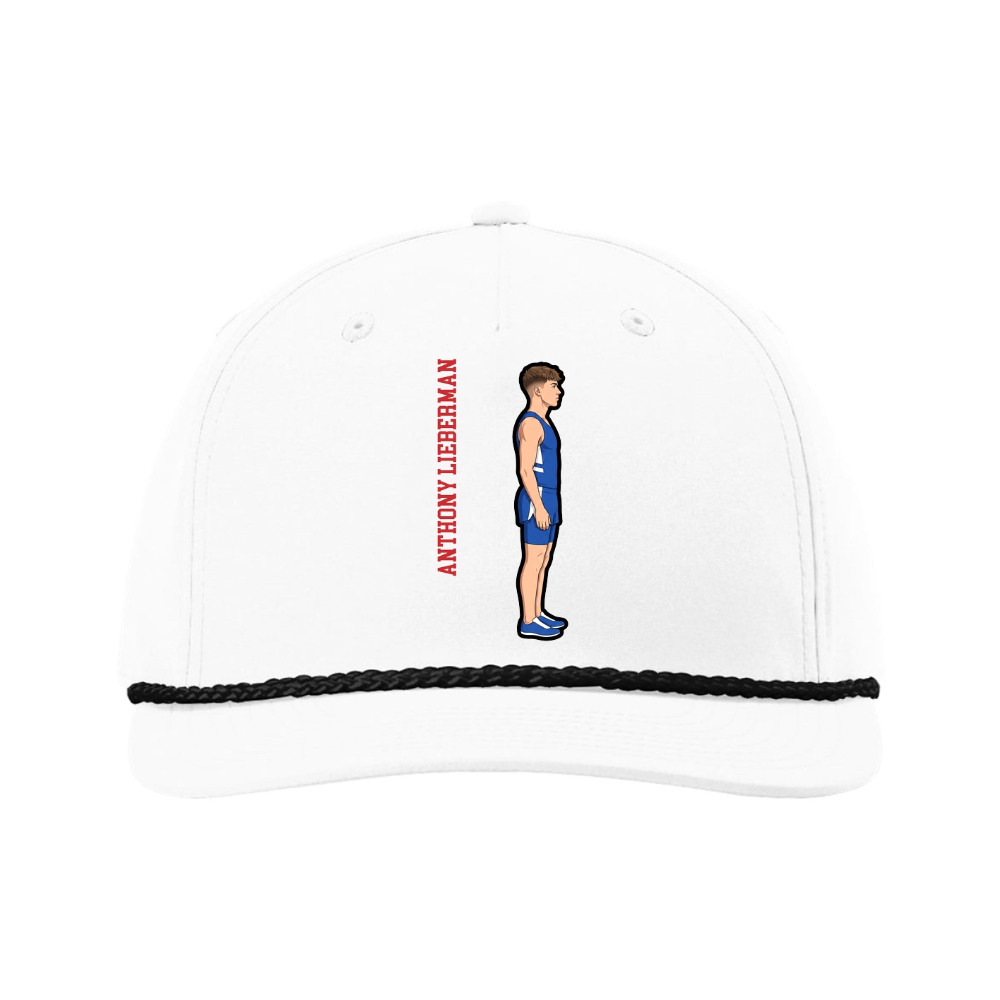 Five-Panel Classic Rope Cap — Name Vertical in White