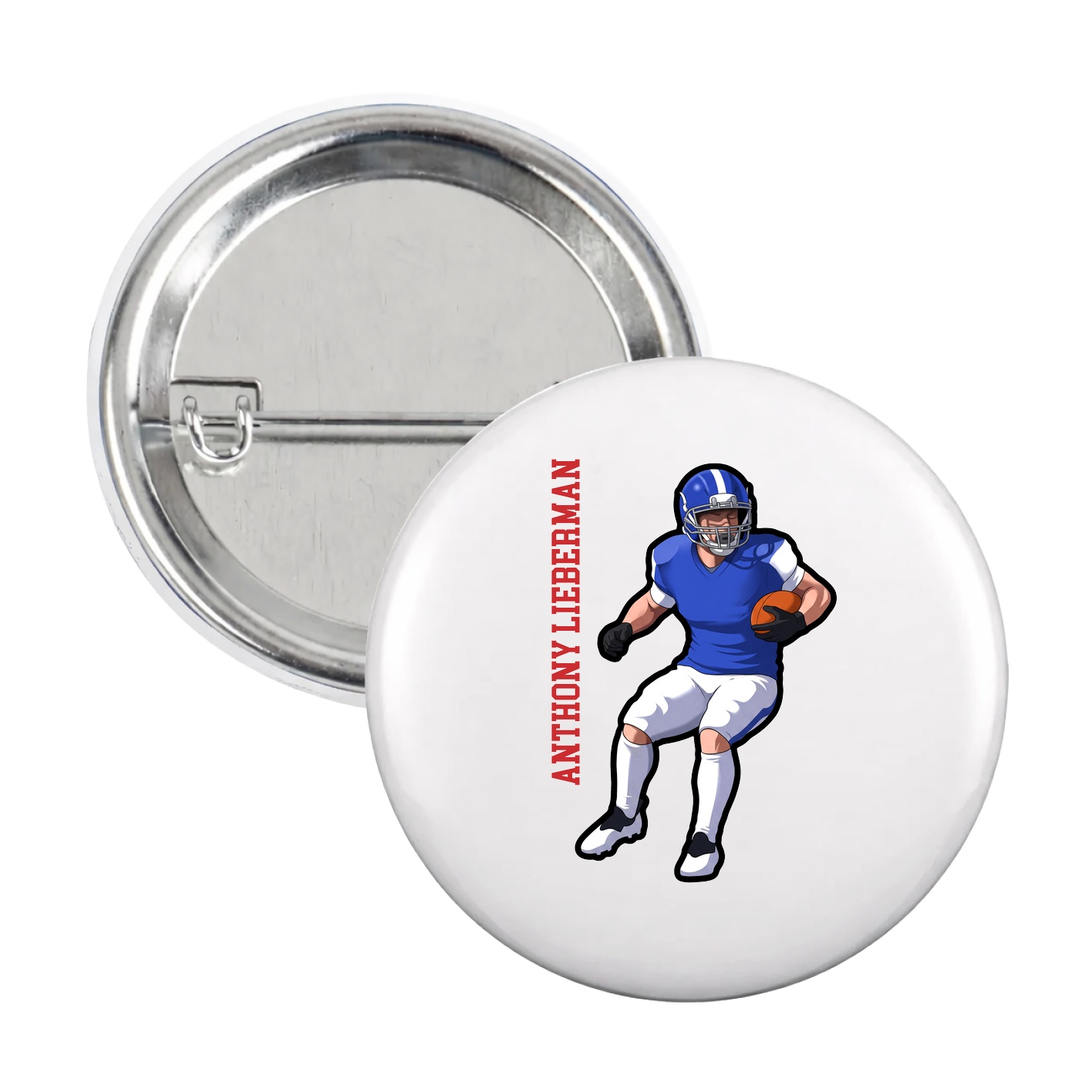 Game Day Button — Name Vertical in White