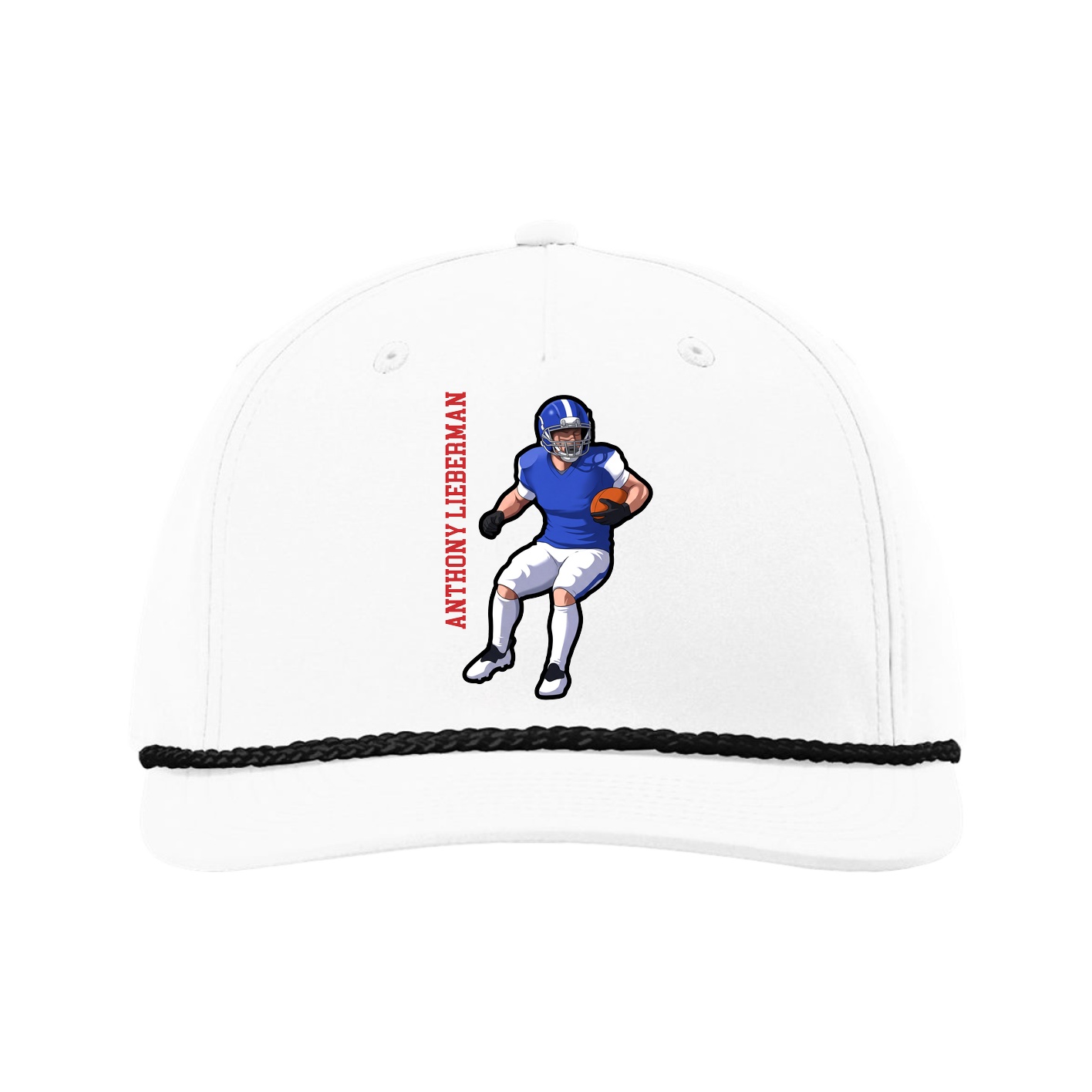 Five-Panel Classic Rope Cap — Name Vertical in White