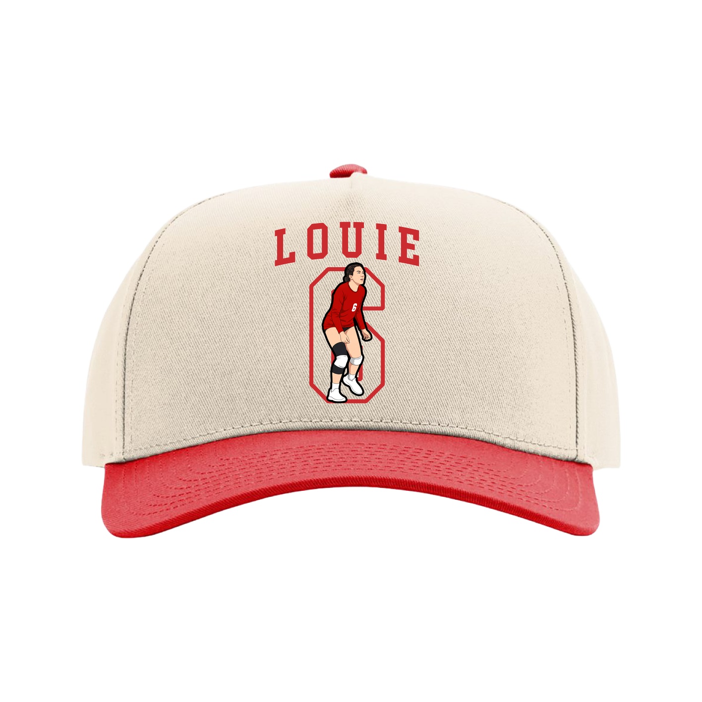 Full Fabric Five-Panel Champ Cap — Shirsey in Cream/Red