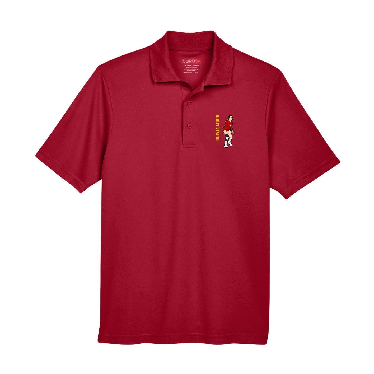 Performance Polo — Name Vertical in Red