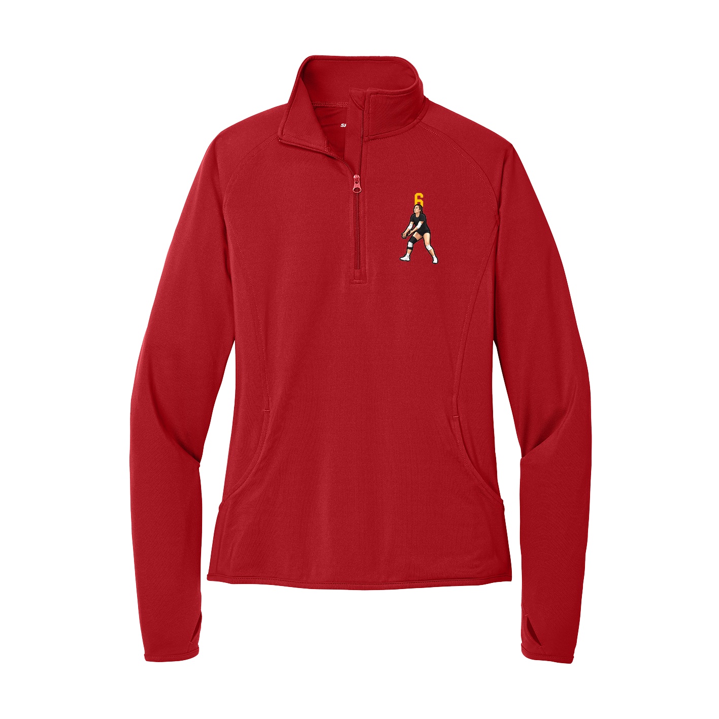 Women's Q-Zip Pullover — Number Top in Red