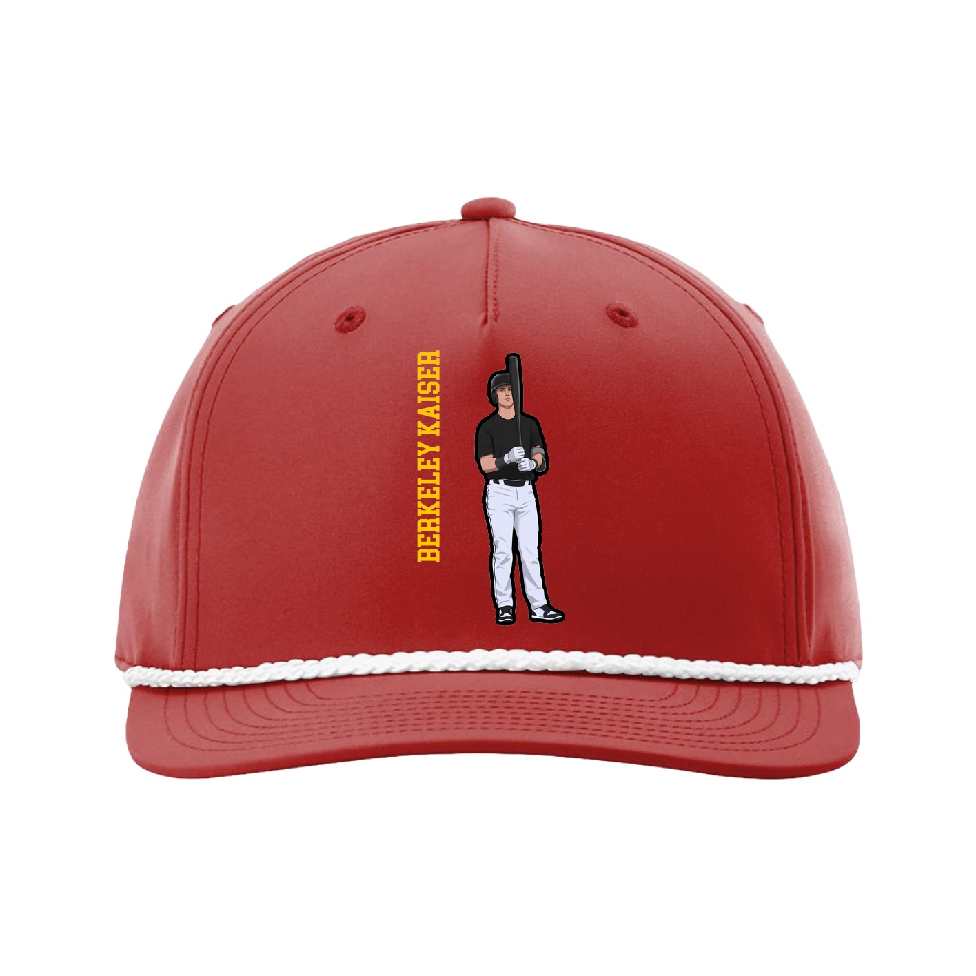 Five-Panel Classic Rope Cap — Name Vertical in Red