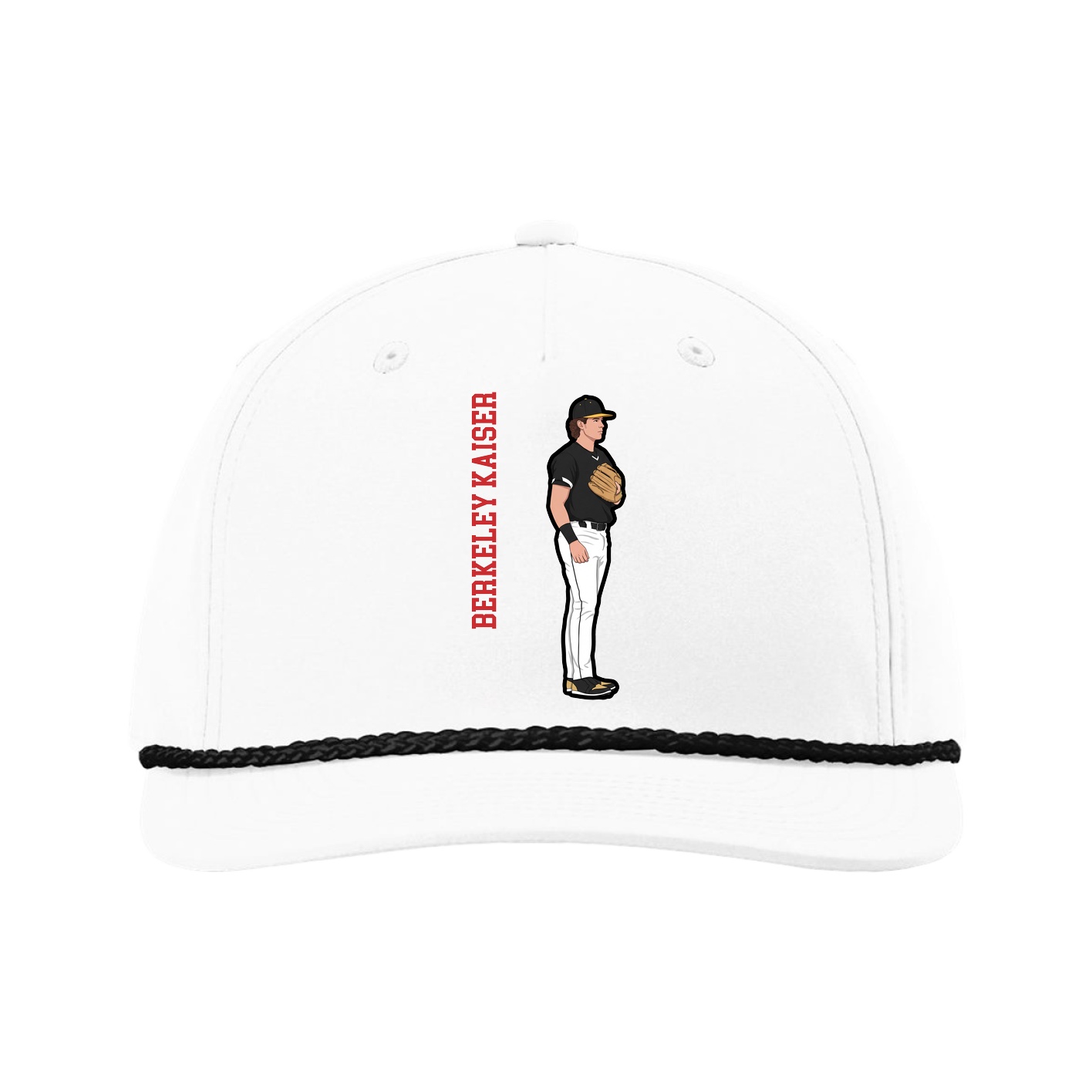Five-Panel Classic Rope Cap — Name Vertical in White