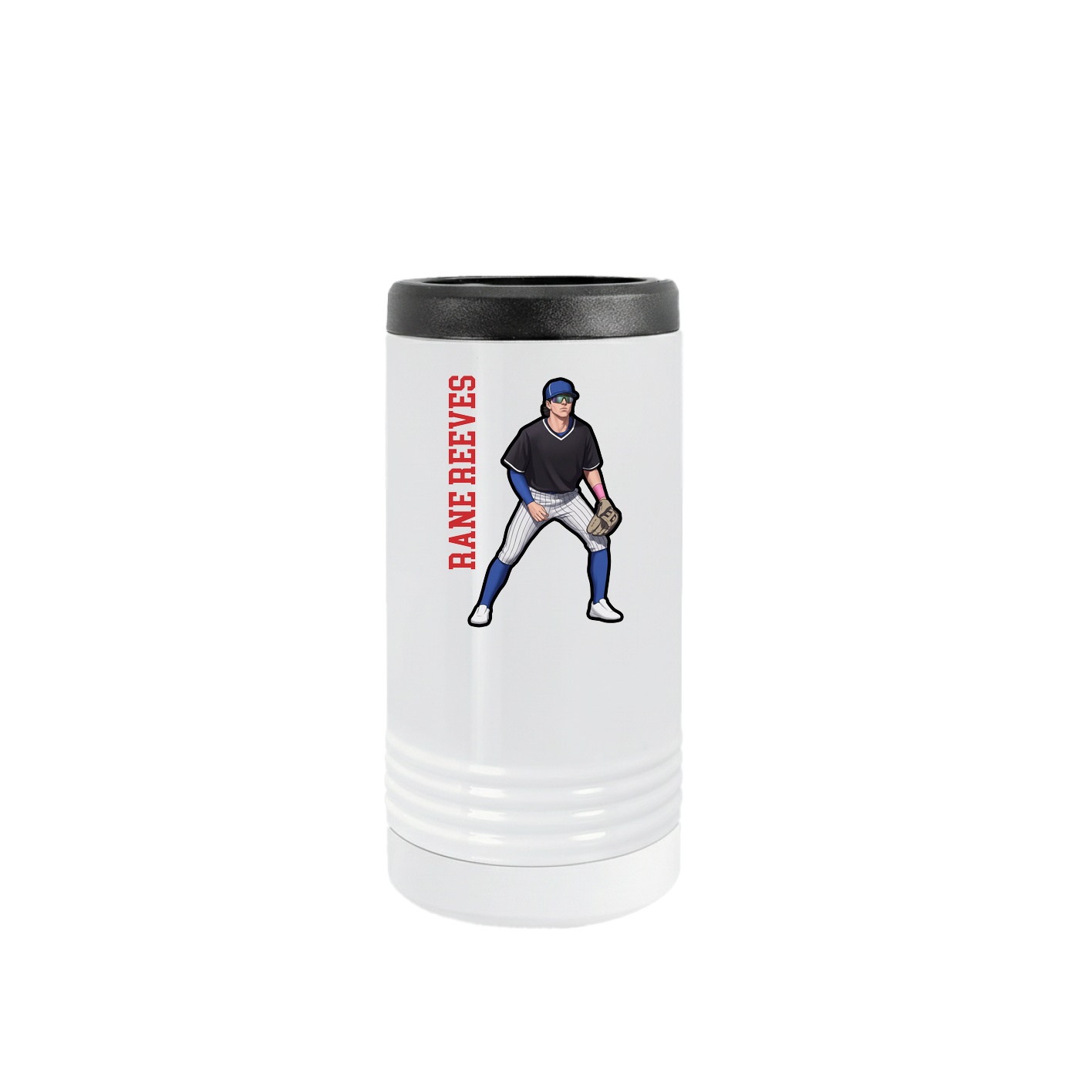Slim Beverage Holder — Name Vertical in White
