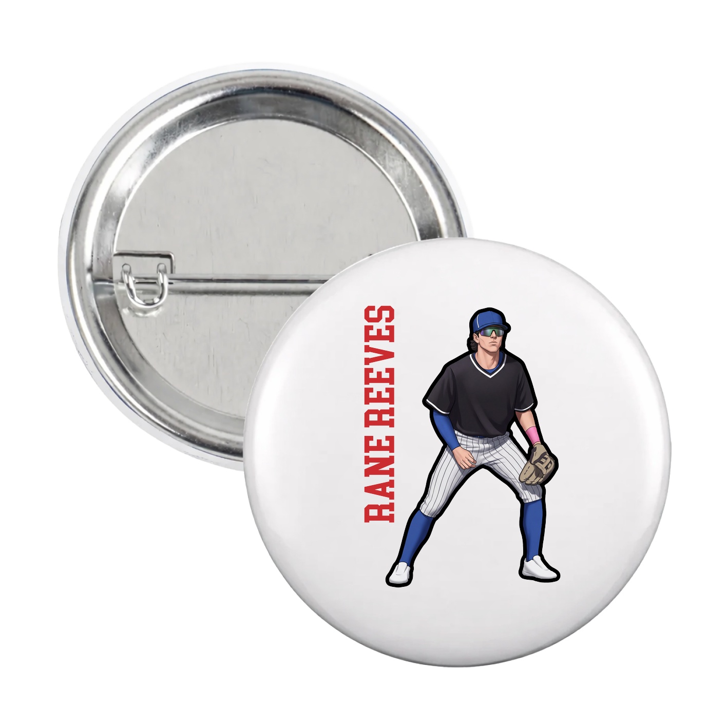 Game Day Button — Name Vertical in White
