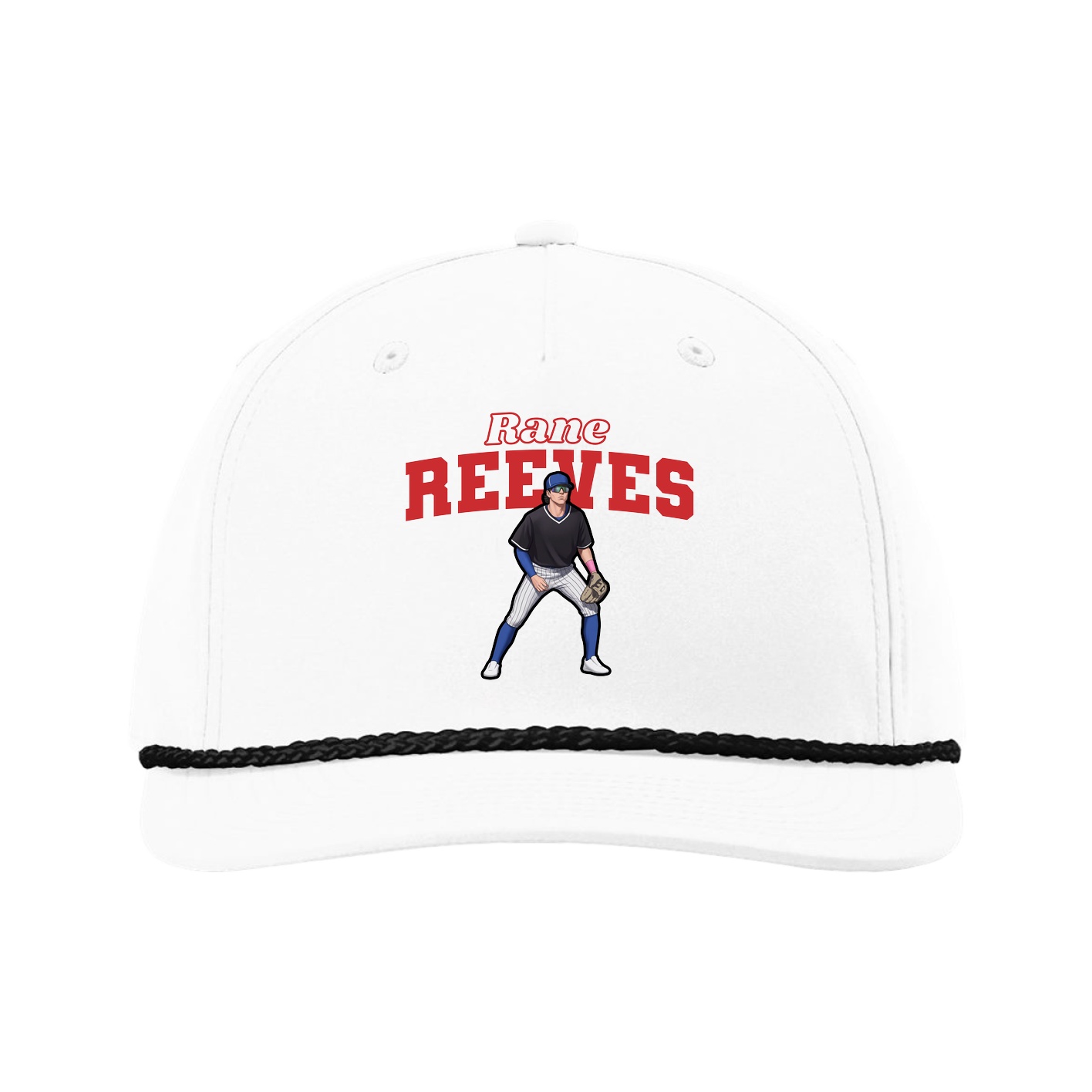 Five-Panel Classic Rope Cap — Name Arch in White