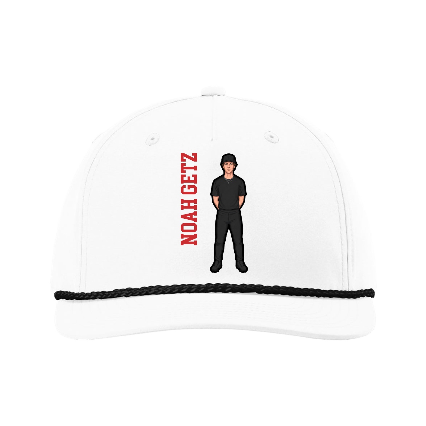 Five-Panel Classic Rope Cap — Name Vertical in White