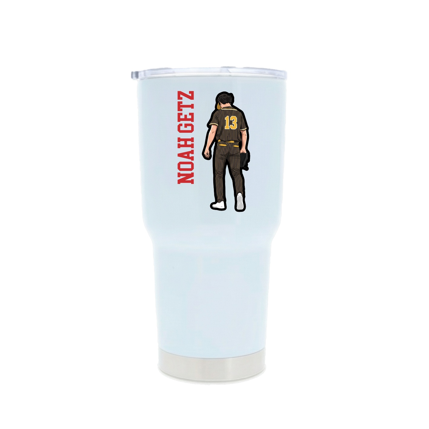 30oz Stainless Steel Tumbler — Name Vertical in White