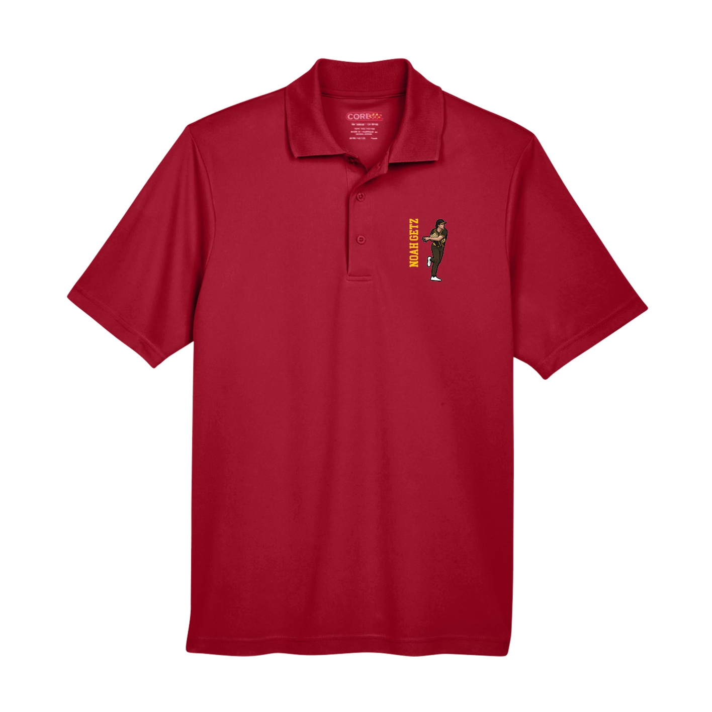 Performance Polo — Name Vertical in Red