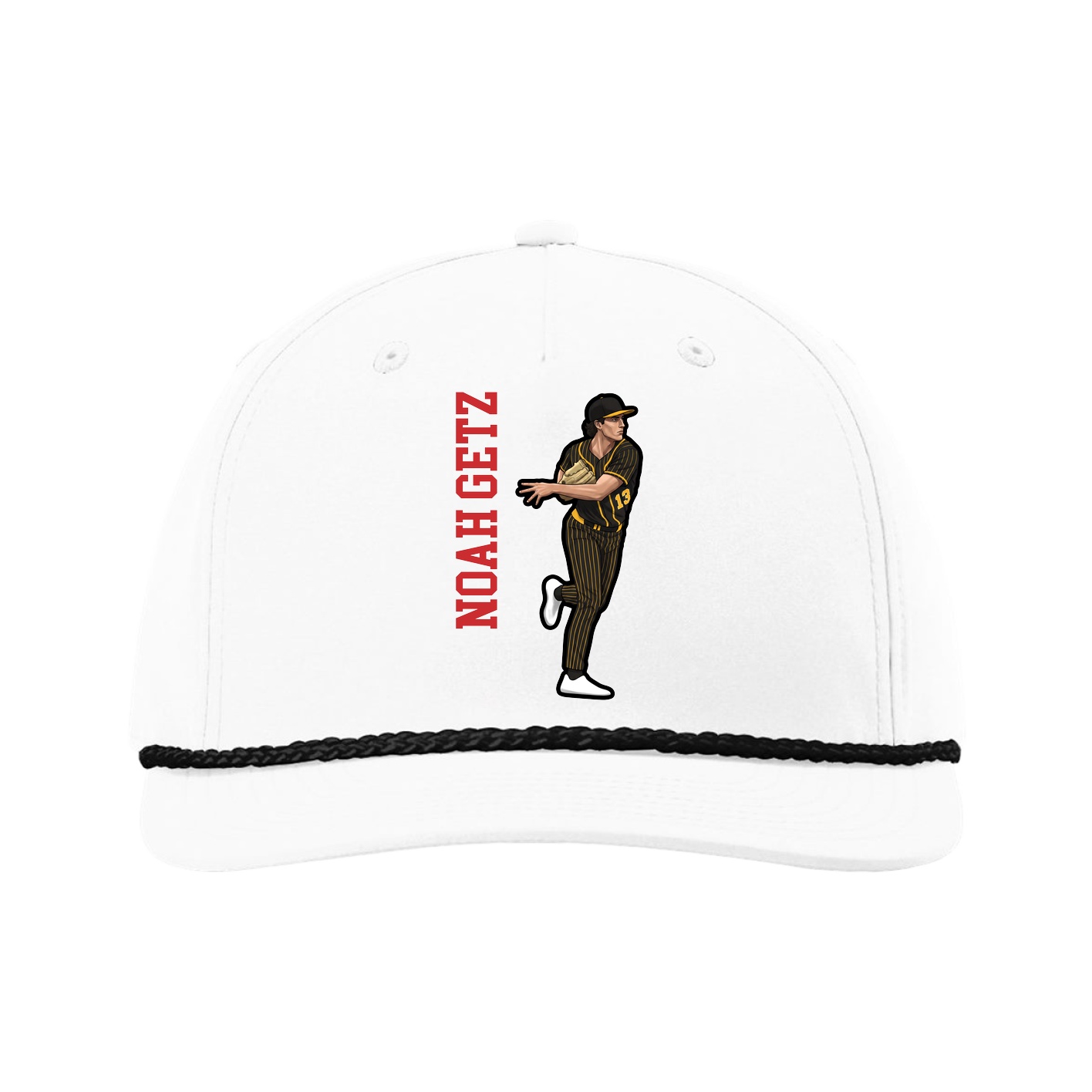 Five-Panel Classic Rope Cap — Name Vertical in White