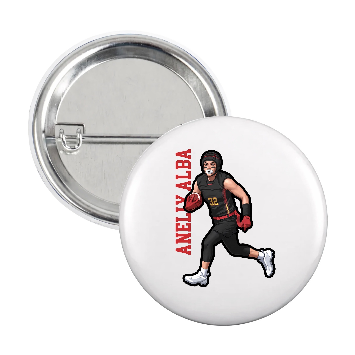 Game Day Button — Name Vertical in White