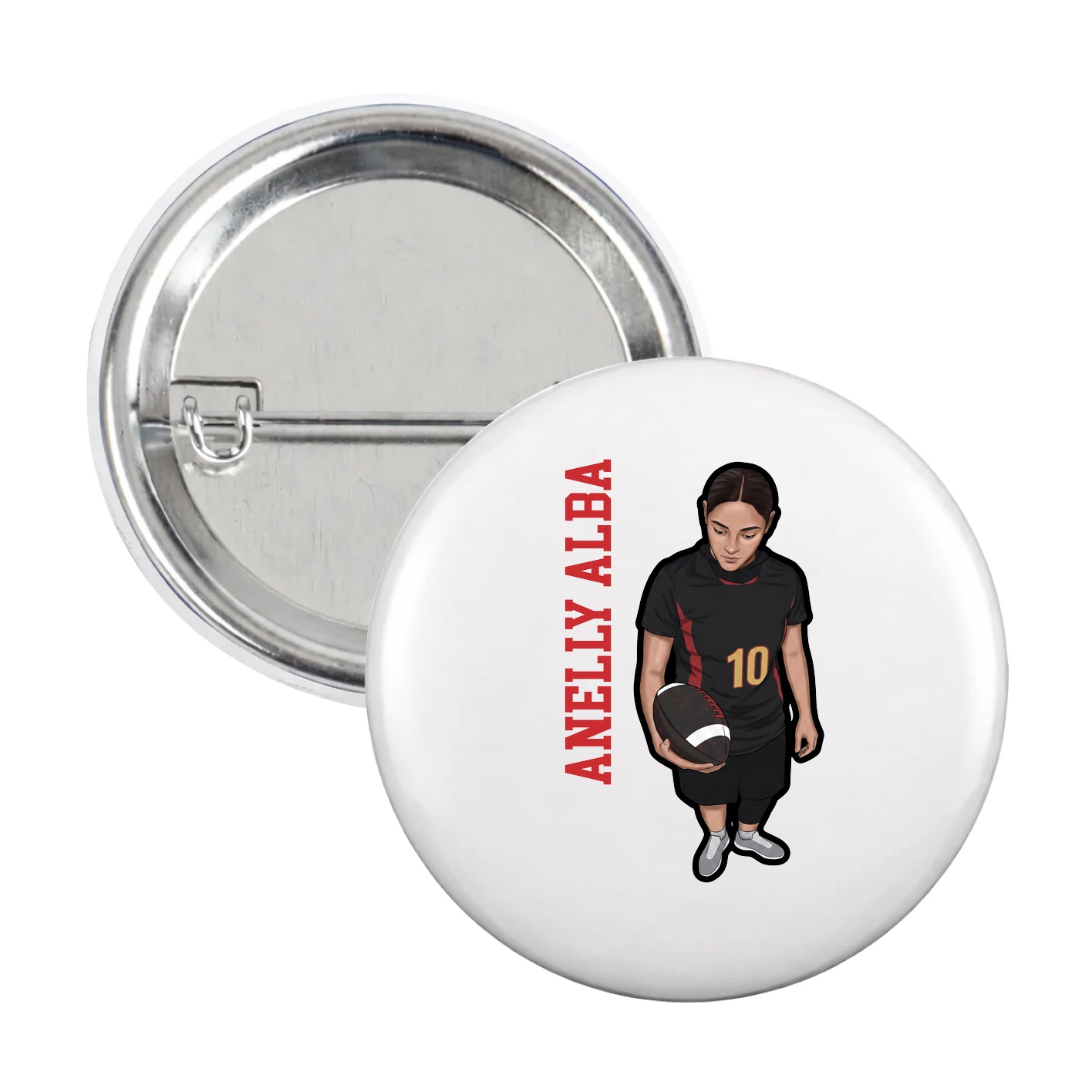 Game Day Button — Name Vertical in White